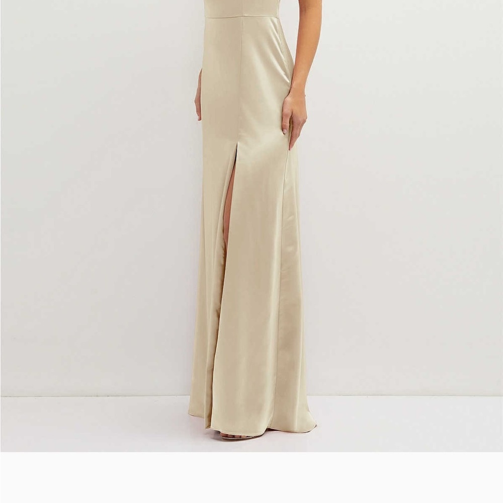 NWT Dessy Square-Neck Satin A-line Maxi Dress (Champagne, XL)